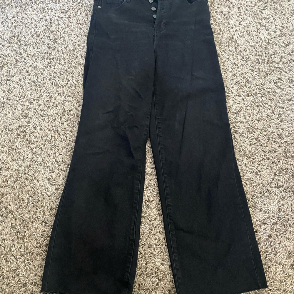 Hidden Cropped Wide Leg Black Jeans